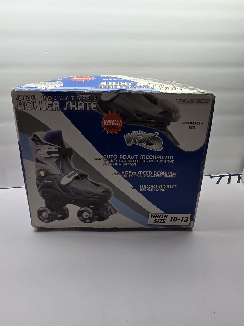 VEX Tempest Adjustable Quad Roller Skates Youth Size 10-13 Black Blue w/ Box